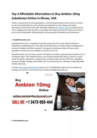 Top 3 Affordable Alternatives to Buy Ambien 10mg Substitutes Online in Illinois,USA