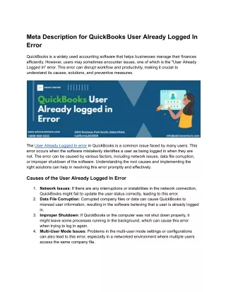 Meta Description for QuickBooks User Already Logged In Error