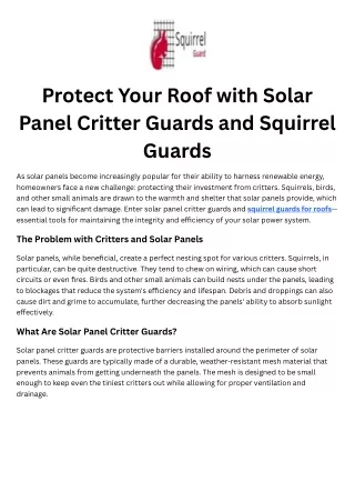 Protect Your Roof with Solar Panel Critter Guards and Squirrel Guards