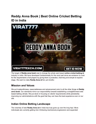 Reddy Anna Book _ Best Online Cricket Betting ID in India