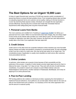 The Best Options for an Urgent 10,000 Loan