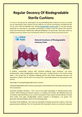 Regular Decency Of ⁠Biodegradable Sterile Cushions
