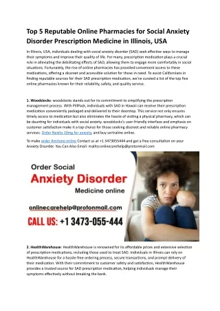 Top 5 Reputable Online Pharmacies for Social Anxiety Disorder Prescription Medicine in Illinois, USA