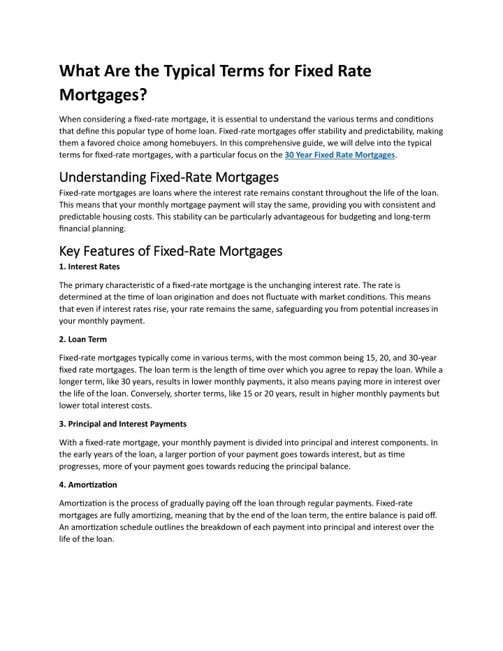 what are the typical terms for fixed rate