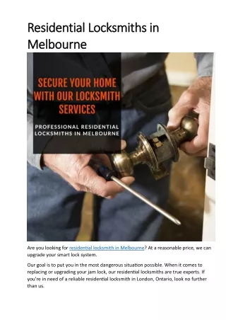 Residential Locksmiths in Melbourne