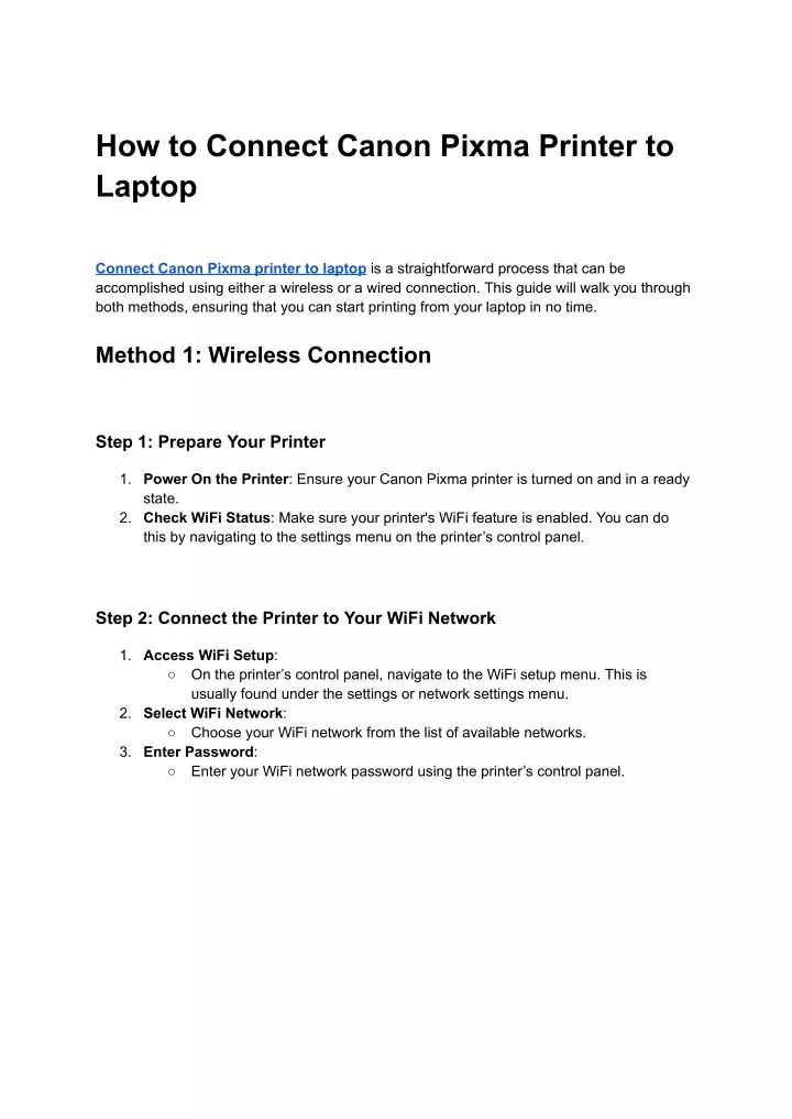 how to connect canon pixma printer to laptop