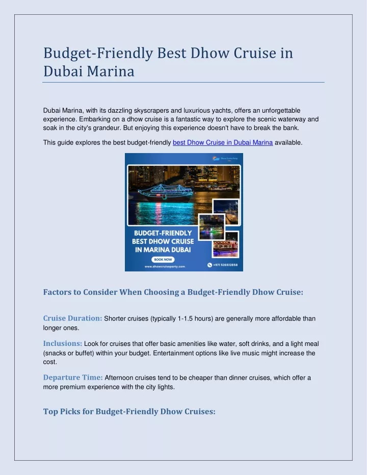 budget friendly best dhow cruise in dubai marina