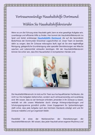 Vertrauenswürdige Haushaltshilfe Dortmund Wählen Sie Haushaltshilfekreisruhr