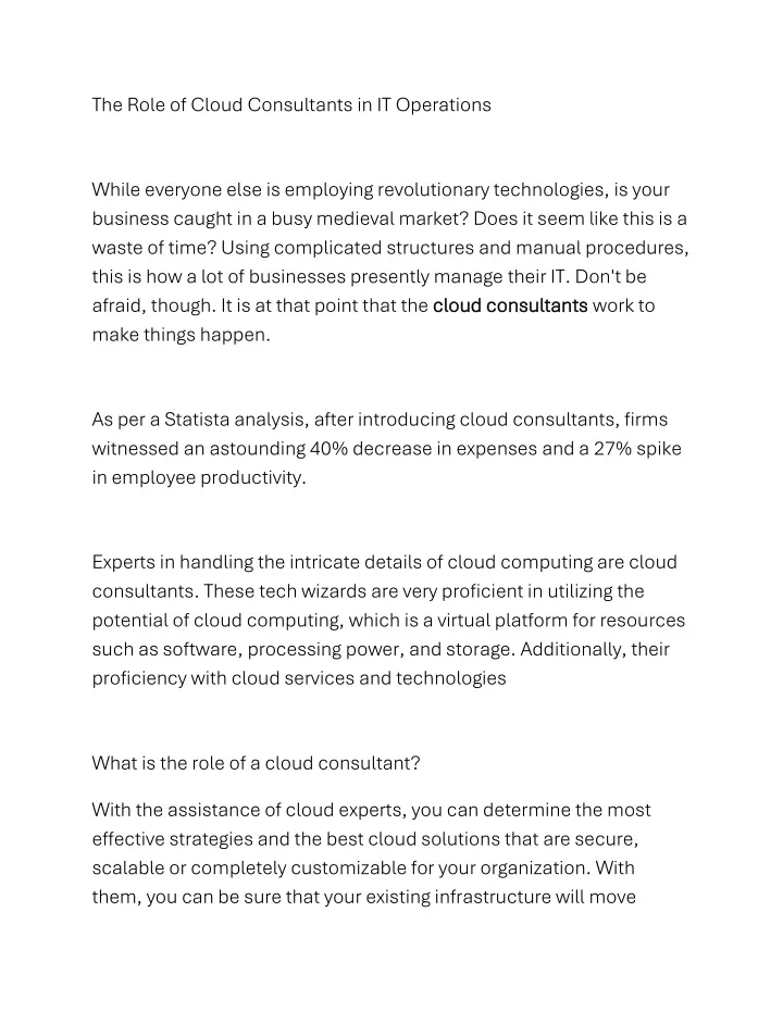 the role of cloud consultants in it operations