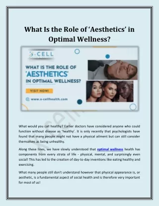 What Is the Role of ‘Aesthetics’ in Optimal Wellness?