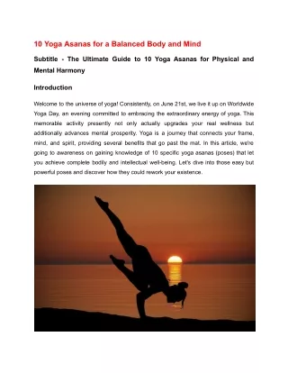 10 Yoga Asanas for a Balanced Body and Mind