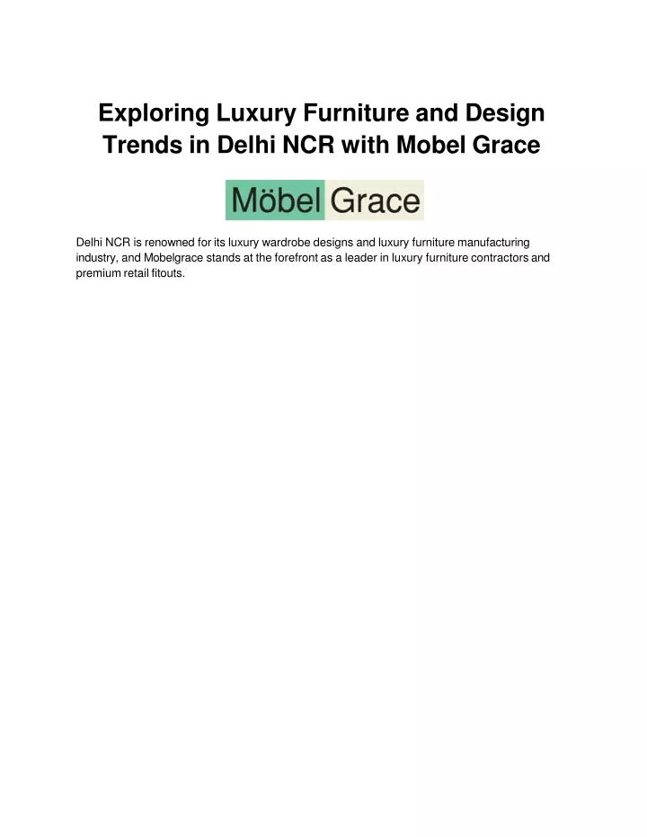 exploring luxury furniture and design trends in delhi ncr with mobel grace