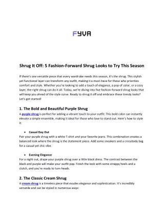 Fyva Summer Shrug Styles: Transform Your Wardrobe