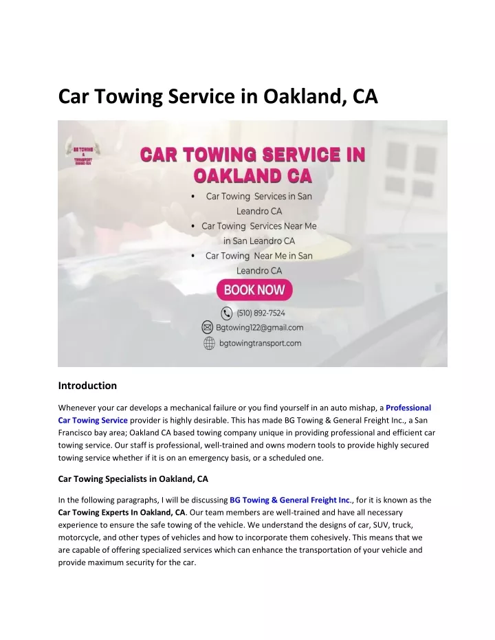 car towing service in oakland ca