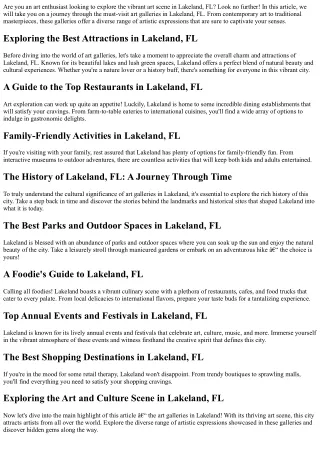 Must-Visit Art Galleries in Lakeland, FL