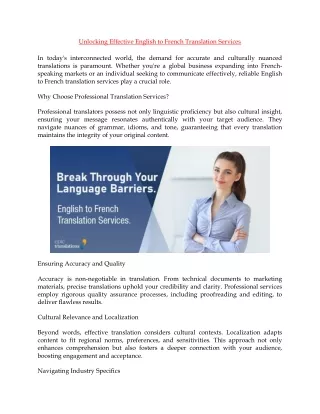 Unlocking Effective English to French Translation Services