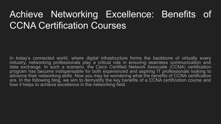 achieve networking excellence benefits of ccna