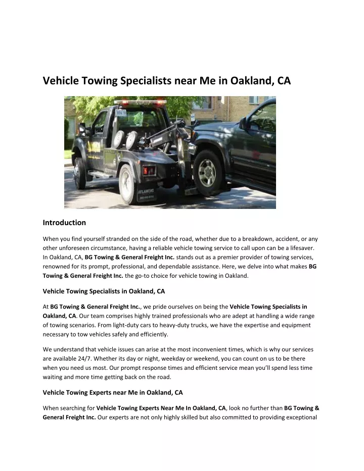 vehicle towing specialists near me in oakland ca