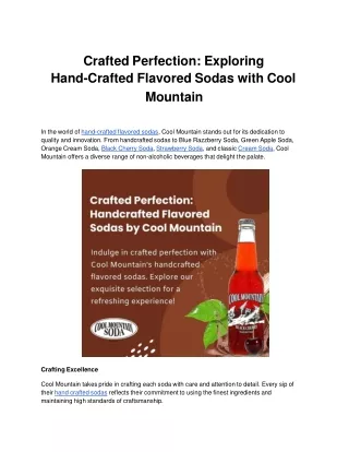 Crafted Perfection: Exploring Hand-Crafted Flavored Sodas with Cool Mountain