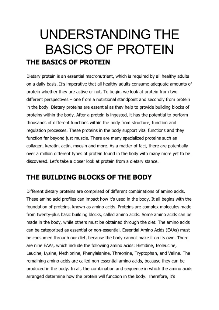 understanding the basics of protein the basics