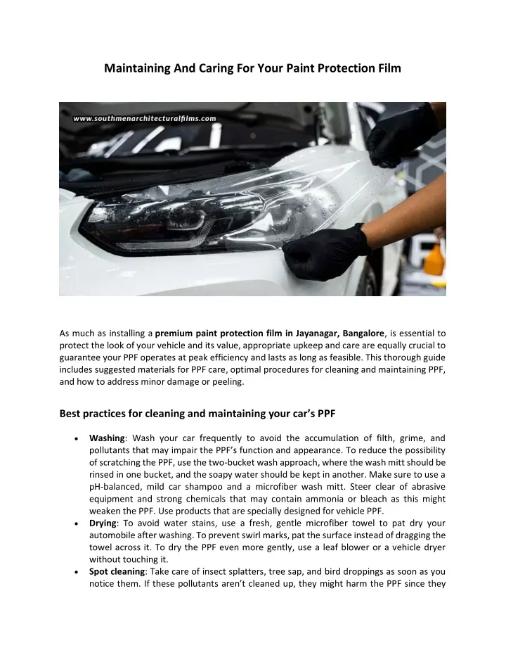 maintaining and caring for your paint protection