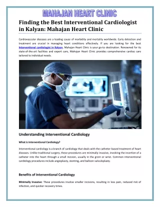 Expert Care from a Leading Interventional Cardiologist in Kalyan