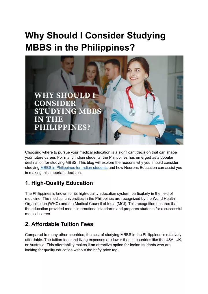 why should i consider studying mbbs