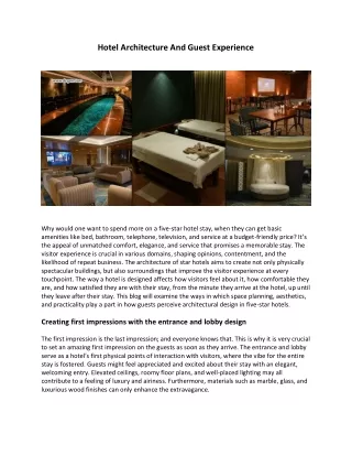 Hotel Architecture And Guest Experience