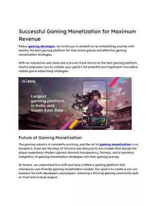 Successful Gaming Monetization for Maximum Revenue