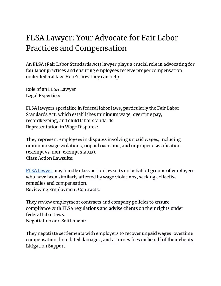 flsa lawyer your advocate for fair labor