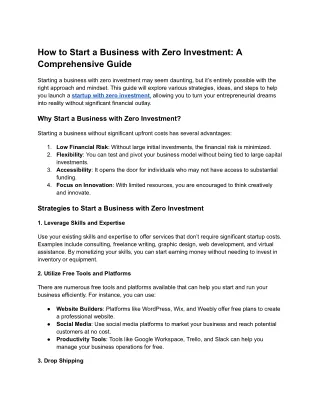 how to start a business with zero investment