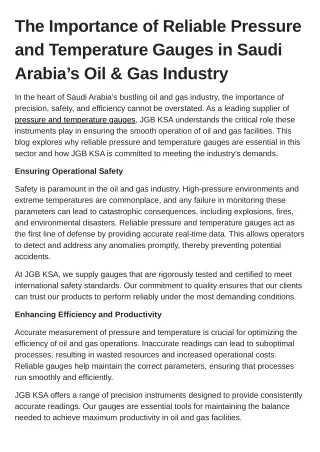 The Importance of Reliable Pressure and Temperature Gauges in Saudi Arabia’s Oil & Gas Industry