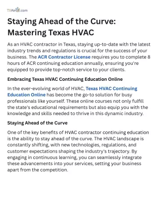 Staying Ahead of the Curve Mastering Texas HVAC