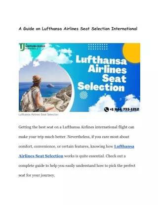 a guide on lufthansa airlines seat selection