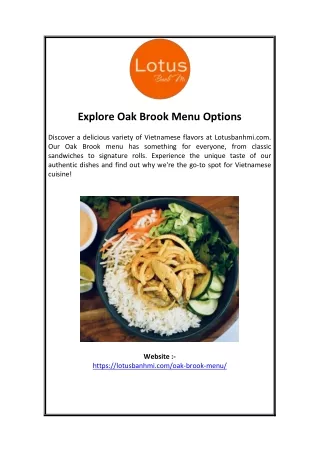 Explore Oak Brook Menu Options