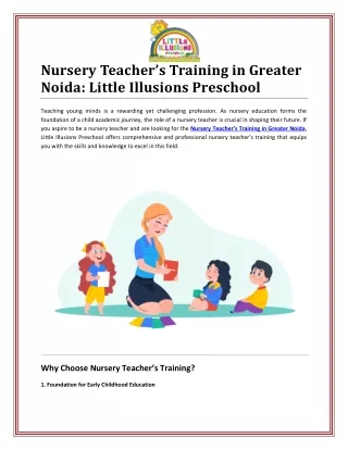 nursery teacher s training in greater noida