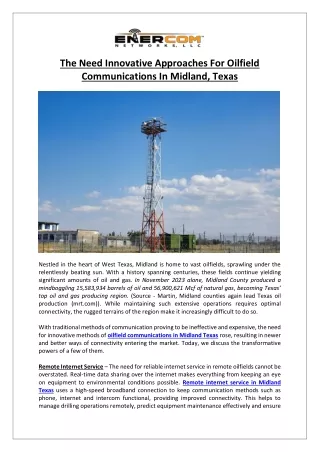 The Need Innovative Approaches For Oilfield Communications In Midland, Texas