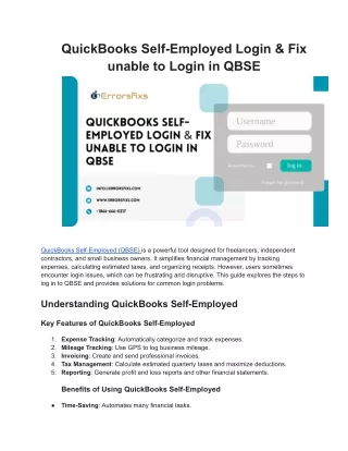 QuickBooks Self-Employed Login & Fix unable to Login in QBSE