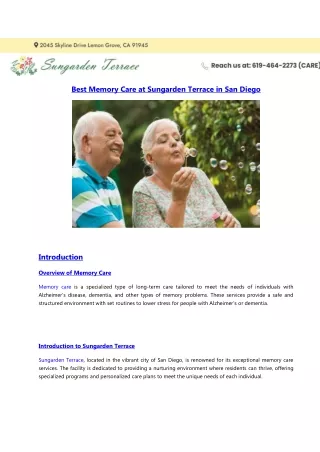 Best Memory care at Sungarden Terrace in San Diego