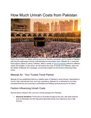 How Much Umrah Costs from Pakistan