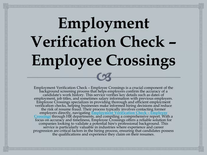 employment verification check employee crossings