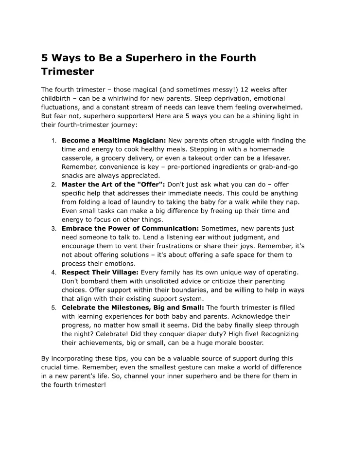 5 ways to be a superhero in the fourth trimester