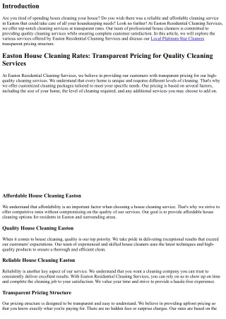 Easton House Cleaning Rates: Transparent Pricing for Quality Cleaning Services