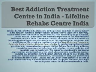 Best Addiction Treatment Centre in India - Lifeline Rehabs Centre India