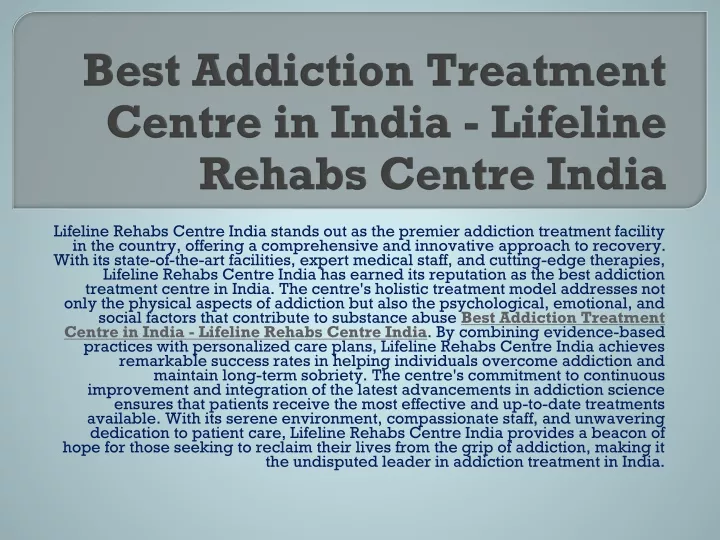 best addiction treatment centre in india lifeline rehabs centre india