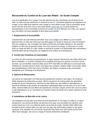 d couverte du confort et du luxe des h tels