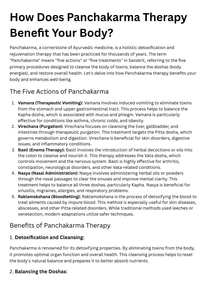 how does panchakarma therapy benefit your body