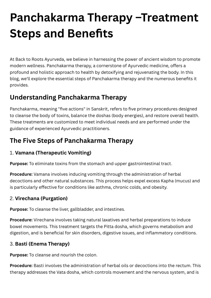 panchakarma therapy treatment steps and benefits