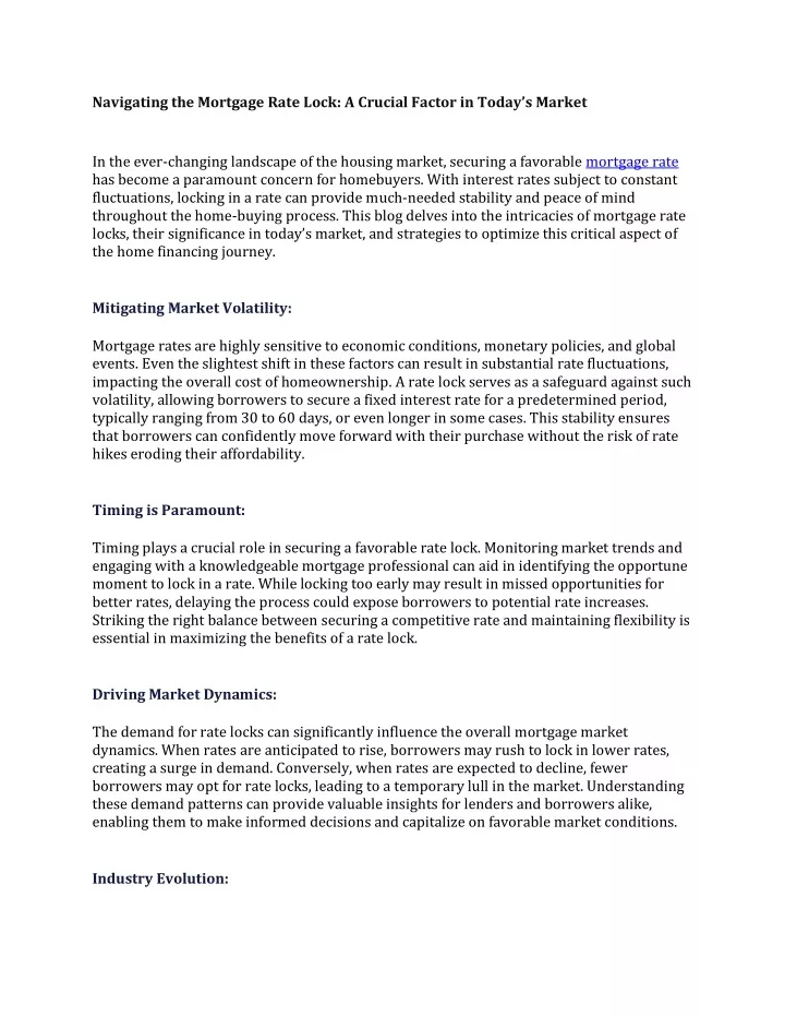 navigating the mortgage rate lock a crucial
