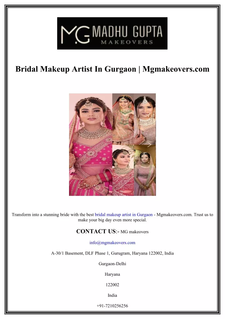 bridal makeup artist in gurgaon mgmakeovers com